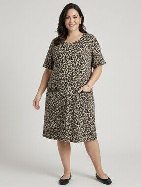 George Leopard Print Shift Dress with Faux Leather Pocket Trim  Plus Size 3X